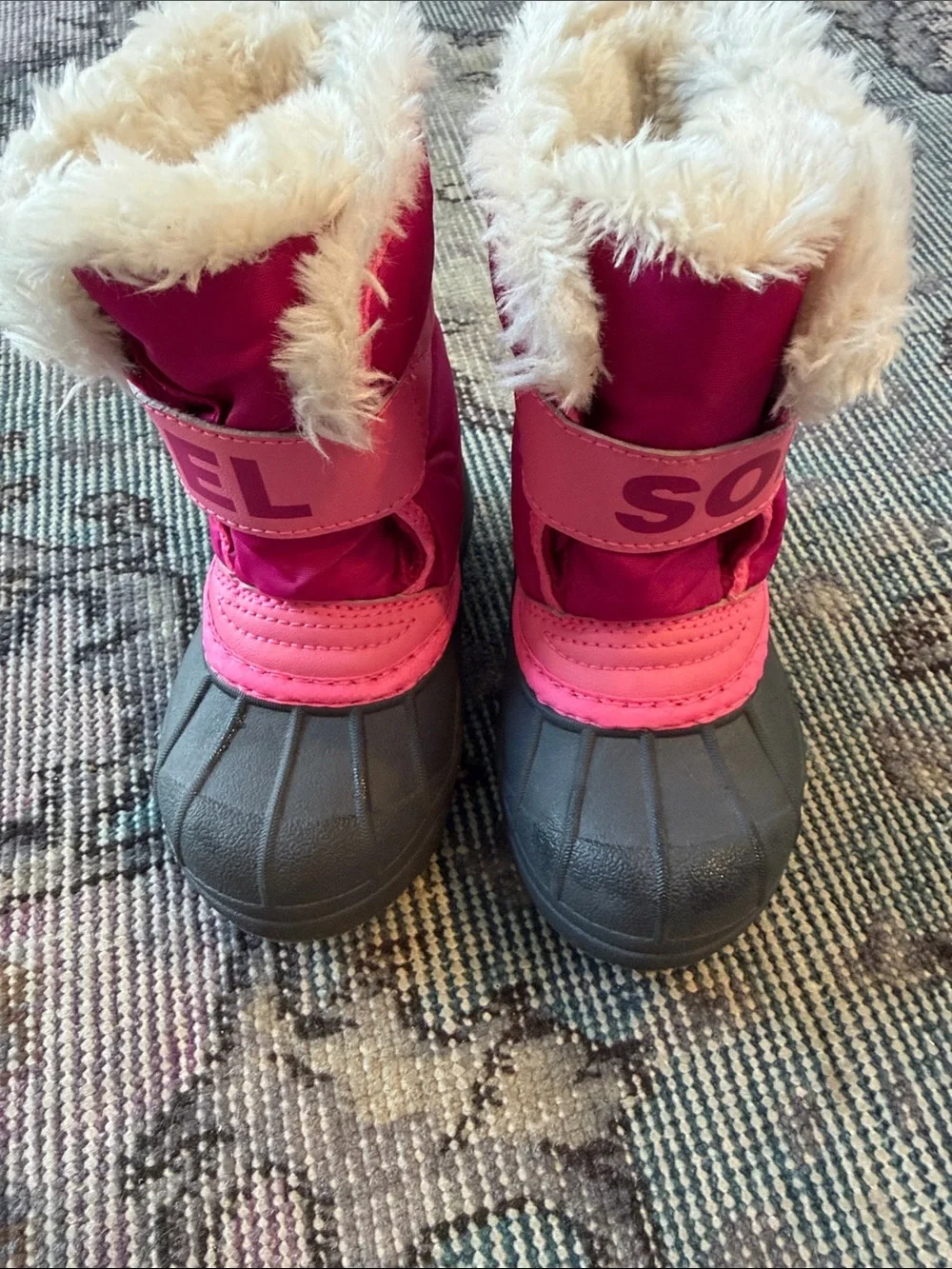 Sorel Girls Hot Pink and Gray Snow Boots with Faux Fur